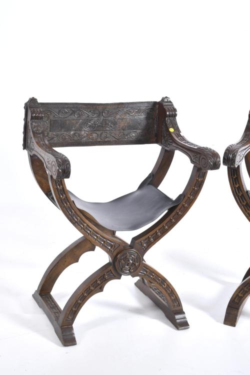 Pair of mule or hip chairs, 19th century.