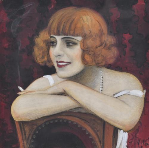 EMILI VILÀ GORGOLL (1887-1967). 'Portrait of a woman smoking'.