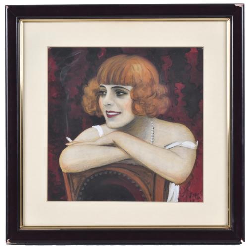 EMILI VILÀ GORGOLL (1887-1967). &#39;Portrait of a woman smokin