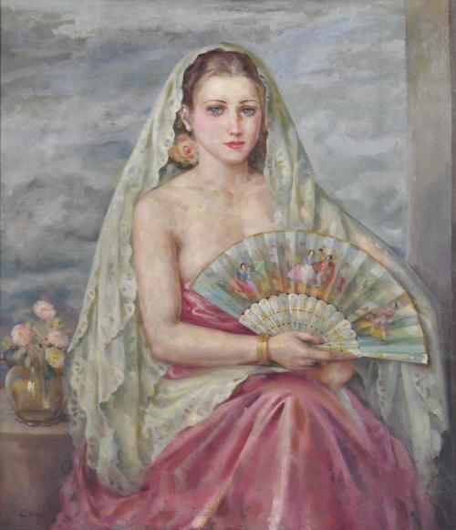 CARMEN OSÉS (1898-1961).  ‘Girl with a fan and a shawl'.