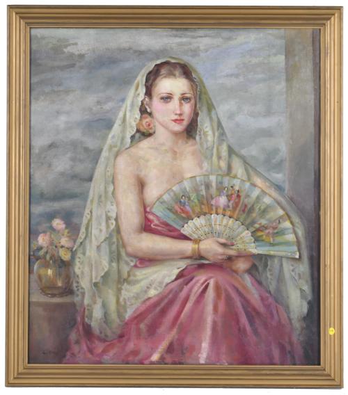 CARMEN OSÉS (1898-1961).  ‘Girl with a fan and a shawl&#39;.