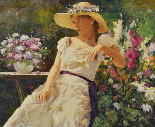 JOSÉ MIGUEL ROMÁN FRANCÉS (1957).  'Girl wearing a hat'.