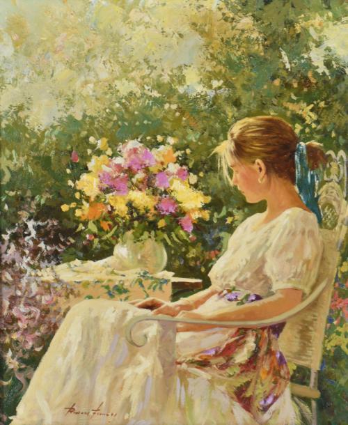 JOSÉ MIGUEL ROMÁN FRANCÉS (1957).  ‘Girl sitting in the garden'.