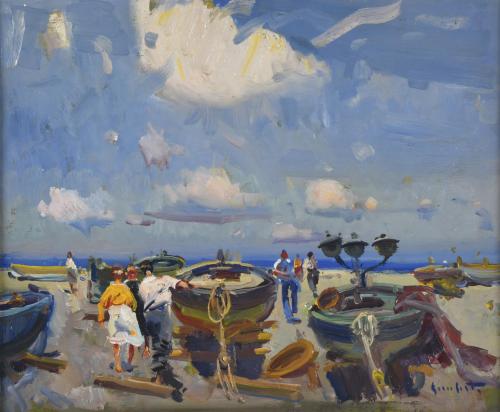 JOSEP SERRASANTA (1916-1998). 'On the beach'.