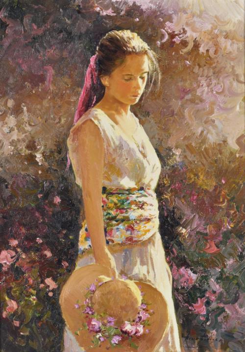 JOSÉ MIGUEL ROMÁN FRANCÉS (1957).  'Girl standing in the garden'.