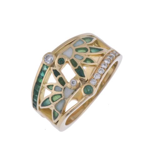MASRIERA . Enamel, emeralds and diamonds ring.