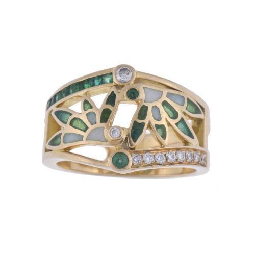 MASRIERA . Enamel, emeralds and diamonds ring.