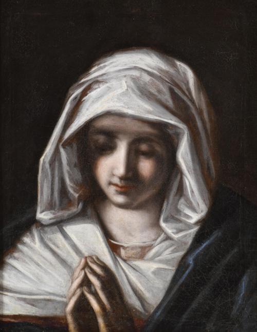 ESCUELA ITALIANA, SIGLO XIX. "Virgen en oración", a partir del original de Giovanni Battista Salvi, Il Sassoferrato. 
