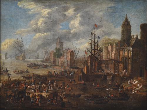 ATTRIBUTED TO PETER II CASTEELS (act.1650-1674). "Port scene".