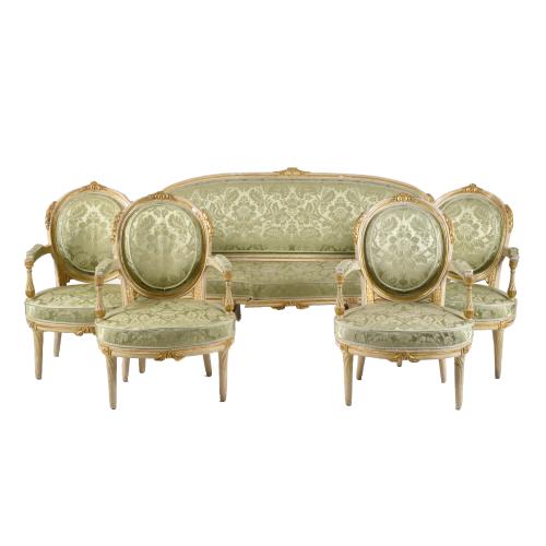 Louis style sofa and four armchairs set, 19th century.