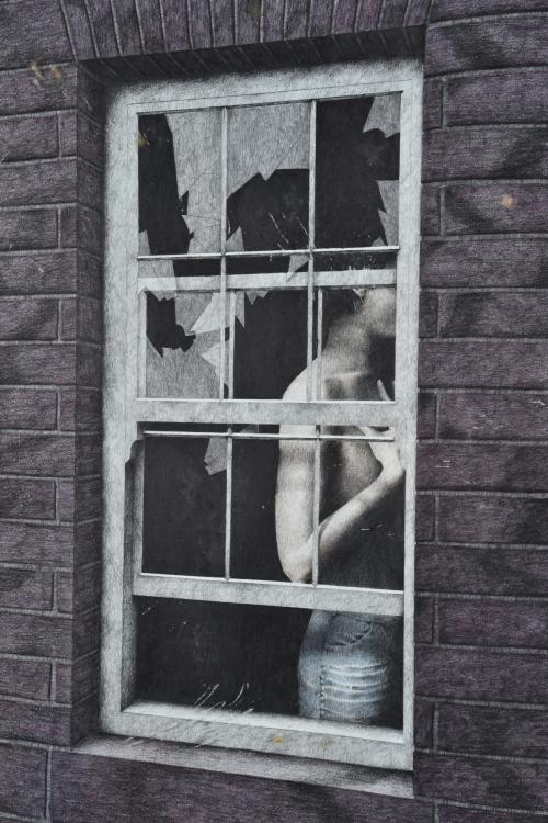 ROBERTO GONZÁLEZ FERNÁNDEZ (1948).  "Ventanas rotas y figur