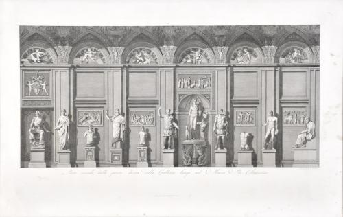 VICENZO FEOLI (1760-1827). "Parte seconda della parete destra della galleria lunga nel Museo Pio-Clementino", s. XIX.