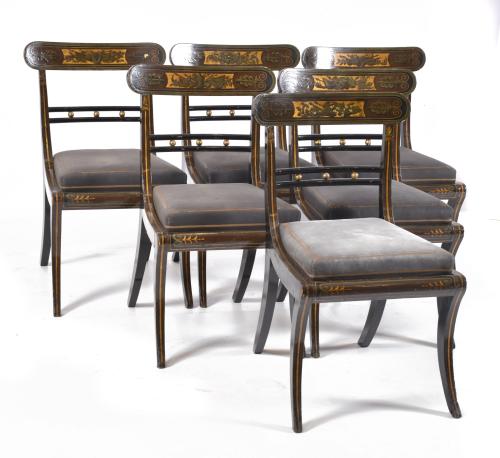 Conjunto de seis sillas Late Regency - Federal, probablemen