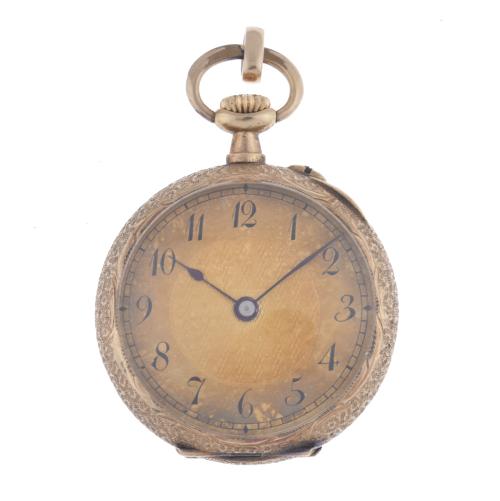 Reloj de bolsillo con esmalte floral.