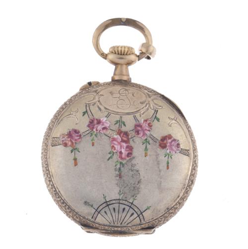 Pocket watch with floral enamel.