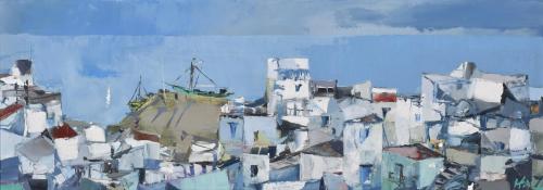 MIGUEL IBARZ (1920-1987). "Paisaje pueblo costero".
