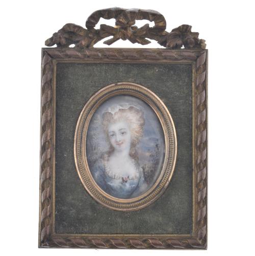 ESCUELA FRANCESA, SIGLO XIX. Miniatura con retrato femenino, siguiendo modelos del sigo XVIII. 