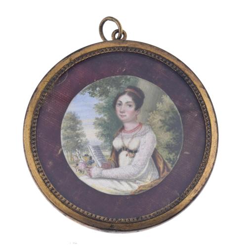 ESCUELA FRANCESA, SIGLO XIX.  Miniatura con retrato femenino, circa 1810 - 1820.