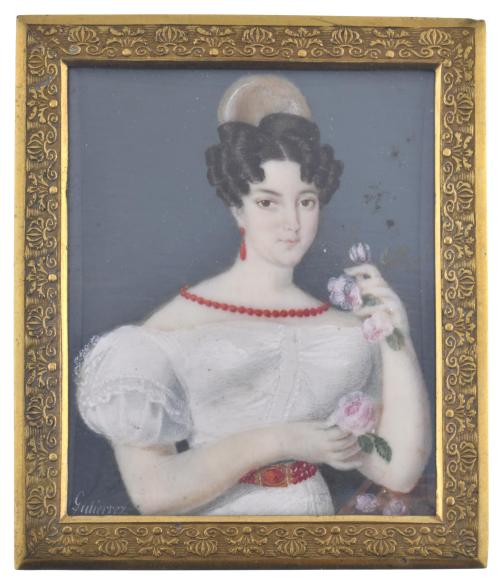 ESCUELA ESPAÑOLA, SIGLO XIX. Miniatura con retrato femenino, circa 1815 - 1820.
