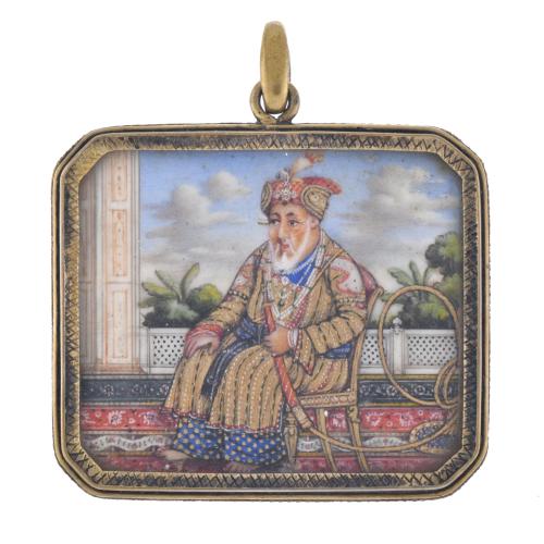 ESCUELA FRANCESA PARA LA EXPORTACIÓN, SEGUNDA MITAD SIGLO XIX.  Miniatura de Akbar II.