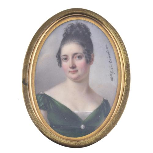 VIRGINIE HUE DE BREVAL (also known as VIRGINIE ROUSSEAU) (active 1810 - 1822). Miniature with a womna's portrait, 1813.