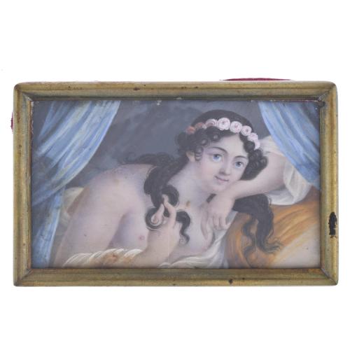 ESCUELA FRANCESA, SIGLO XIX.  Miniatura con retrato femenino, circa 1800 – 1810.