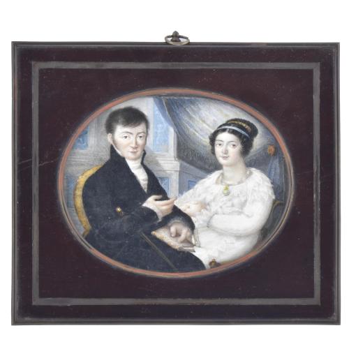 ATR. ESCUELA SUECA, SIGLO XIX.  Miniatura de una pareja, circa 1815 – 1820. 