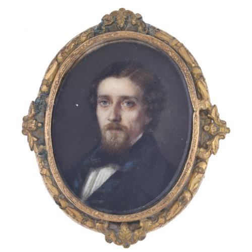 ESCUELA AUSTRÍACA O ALEMANA, SIGLO XIX  Miniatura con retrato masculino, circa 1840 – 1850.