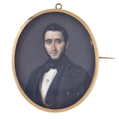 LLUÍS VERMELL I BUSQUETS (1814 - 1881). Miniature with a man's portrait, 1845.