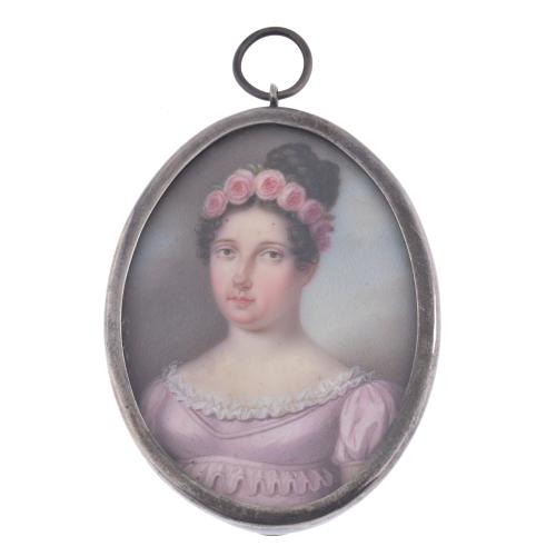 ESCUELA FRANCESA, SIGLO XIX. Miniatura con retrato femenino, circa 1820 – 1830.