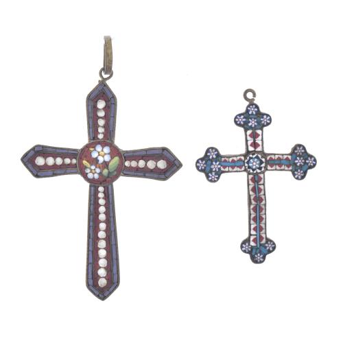 Set of two Italian pendant crosses, 19th century.