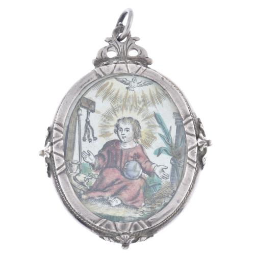18TH CENTURY SPANISH SCHOO. Devotional medal of Saint John and Child Jesus.