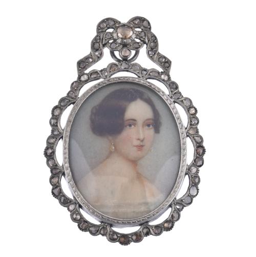 ESCUELA AUSTRÍACA, SIGLO XIX.  Miniatura con retrato femenino, circa 1840 – 1850. 