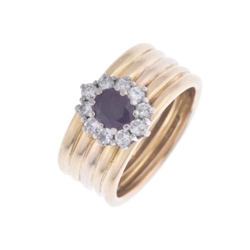 Ring with a blood-red ruby and a diamonds rosette.