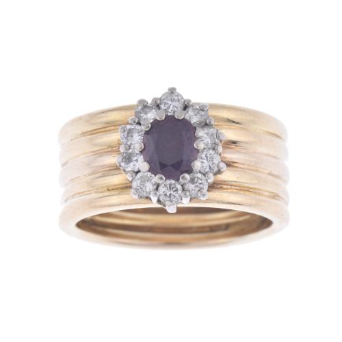 Ring with a blood-red ruby and a diamonds rosette.