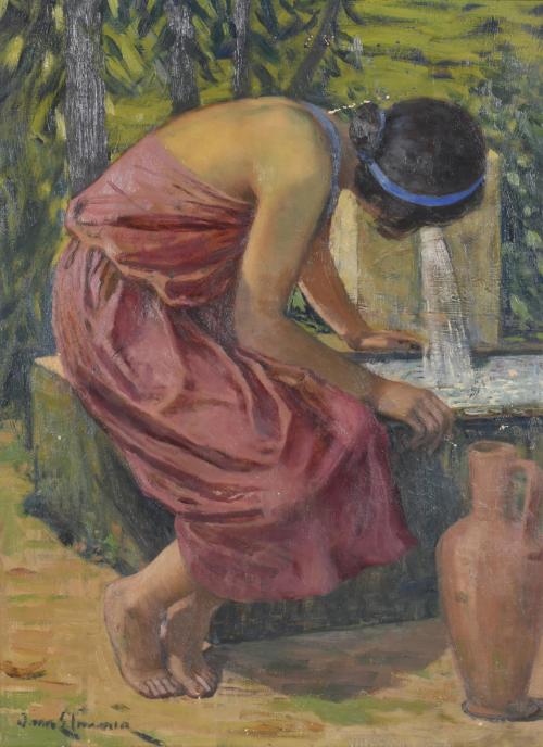JOAN LLIMONA (1860-1926). "Joven llenando el cántaro".
