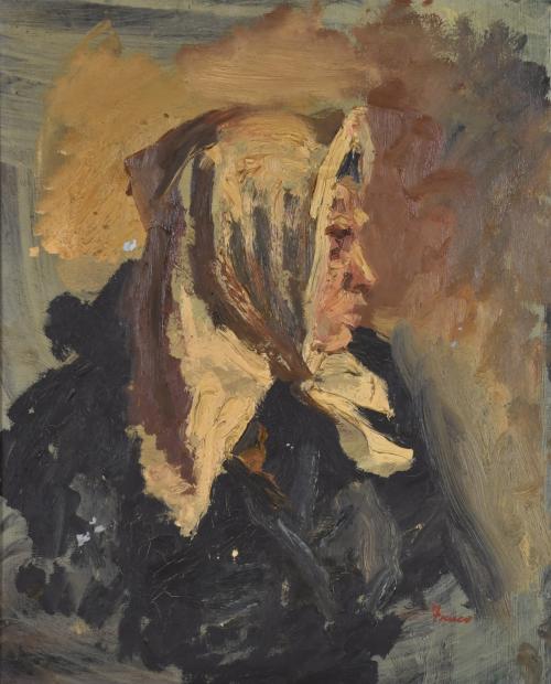 JOSEP TRUCO PRAT (1923) "Retrato femenino con pañuelo": 