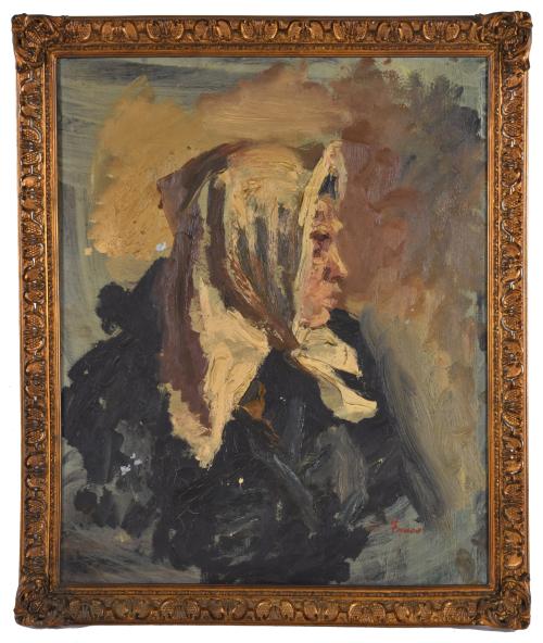 JOSEP TRUCO PRAT (1923) "Retrato femenino con pañuelo": 
