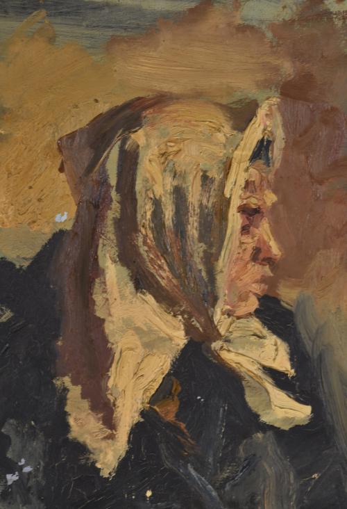 JOSEP TRUCO PRAT (1923) "Retrato femenino con pañuelo": 