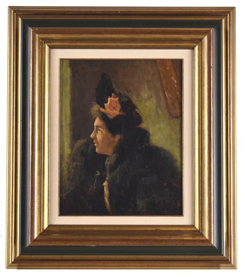 ESCUELA ESPAÑOLA, PPS. SIGLO XX.  "Mujer con rosa". 
