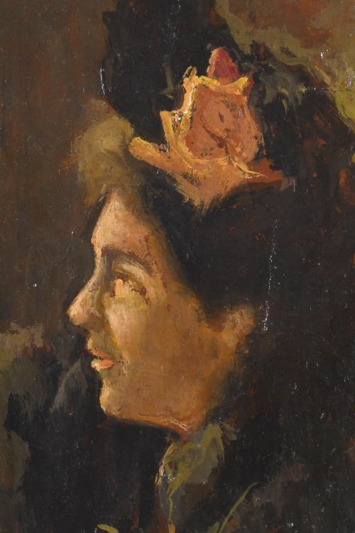ESCUELA ESPAÑOLA, PPS. SIGLO XX.  "Mujer con rosa". 