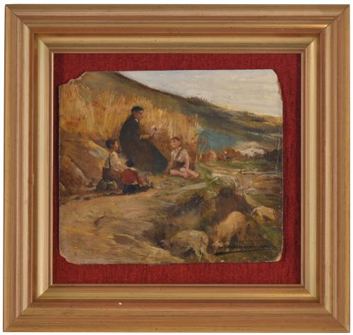 ARCADI MAS I FONDEVILA (1852-1934). "Párroco leyendo a los 