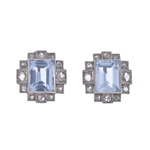 Art Deco style earrings with diamonds and blue topaz.