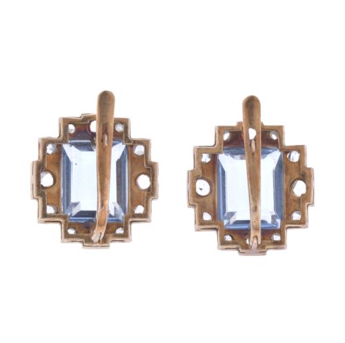 Pendientes estilo art déco con diamantes y topacio azul.