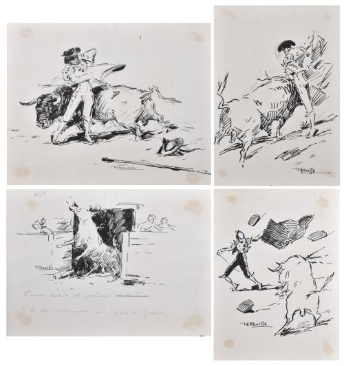 JOAQUIM TERRUELLA MATILLA (1891-1957). 4 drawings on bullfighting.