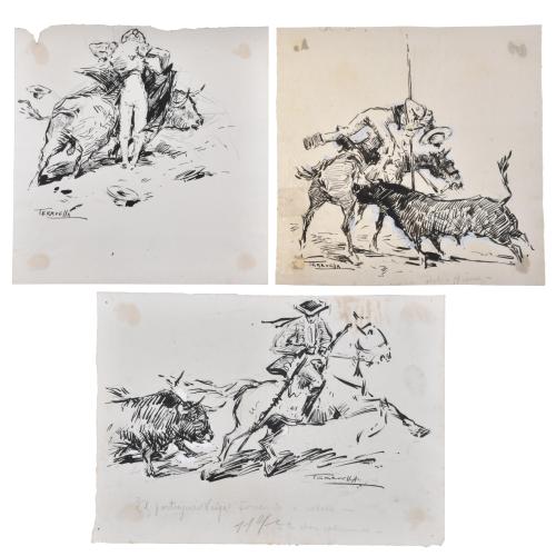 JOAQUIM TERRUELLA MATILLA (1891-1957). 3 drawing on bullfighting.