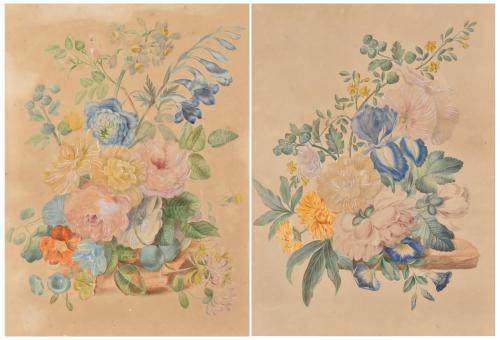 19TH-20TH CENTURY ENGLISH SCHOOL. Pair of still lifes with flowers.