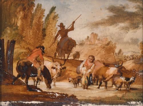 18TH-19TH CENTURY GERMAN SCHOOL. "Scene with shepherds".
