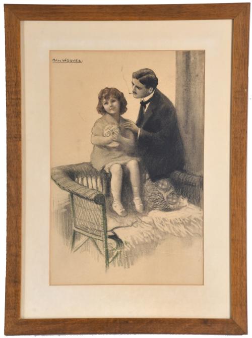CARLOS VÁZQUEZ (1869-1944) "En la mejor compañía", circa 19