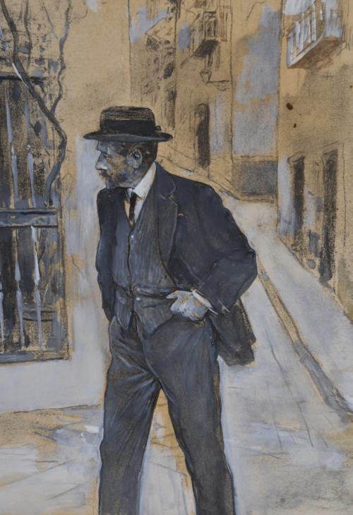 ARCADI MAS I FONDEVILA (1852-1934). "Gentleman walking down